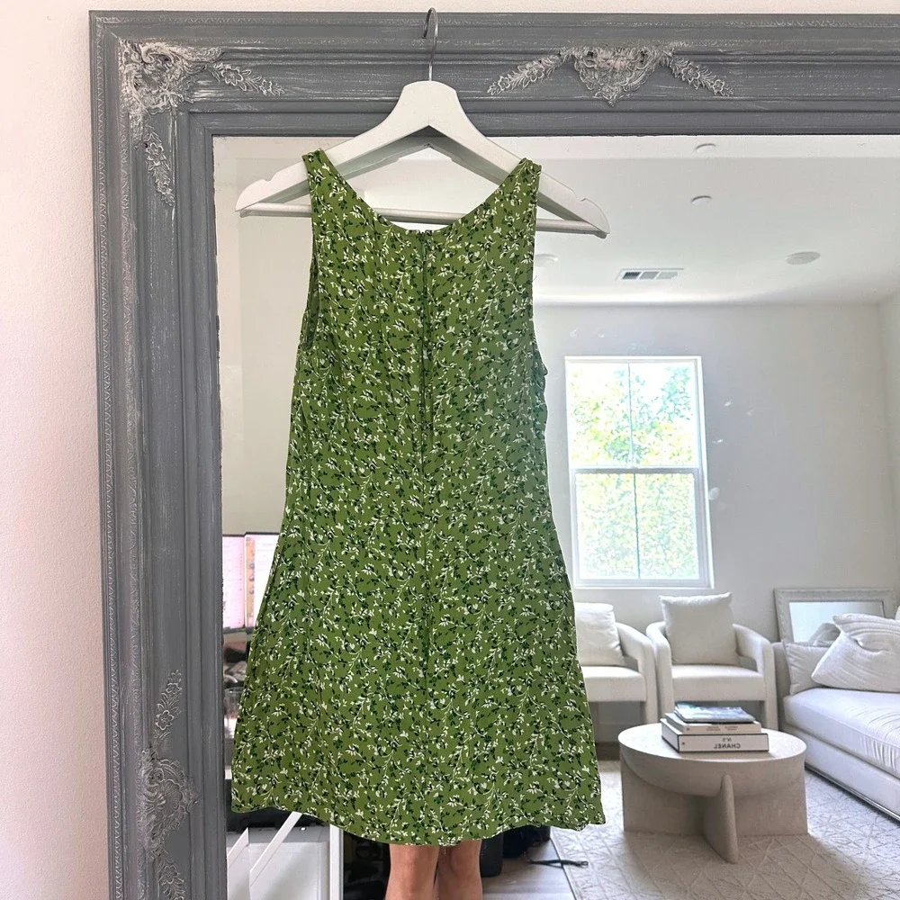 Reformation Noha Mini Dress Green Floral Square Neck Sleeveless Front Slit 2 - Picture 8 of 12